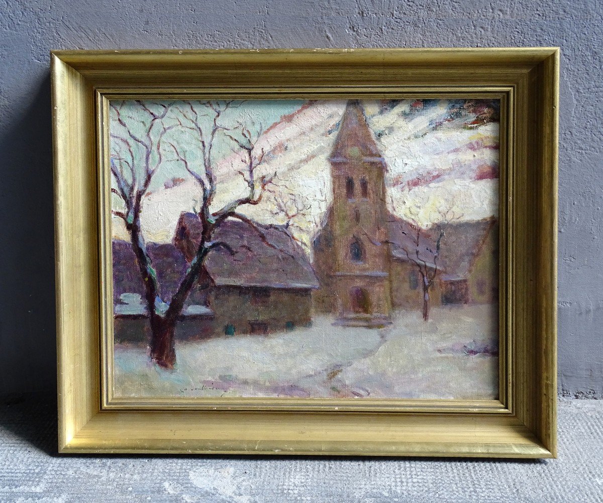 Charles Bouthéon  Eglise Sous La Neige Début 20ème