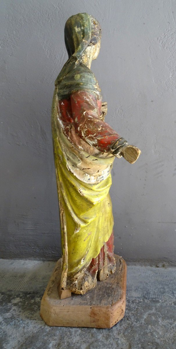 Holy Woman In Polychrome Wood Late 17th/18th-photo-3