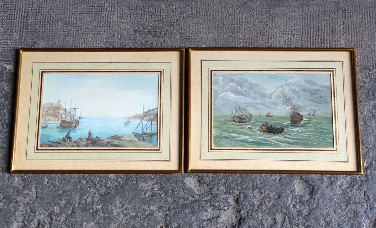 Pair Of Marine Gouaches Late 19th