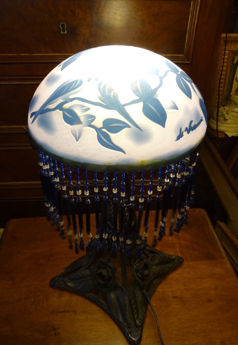 Vianne Lamp In Wrought Iron And Glass Paste 20th-photo-2