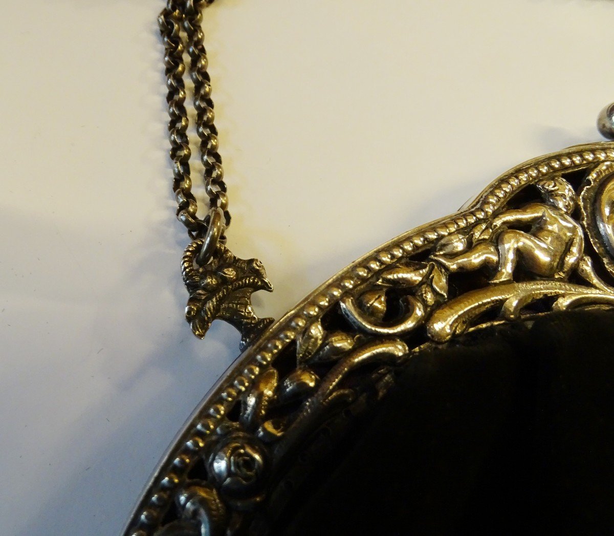 Evening Bag In Black Velvet Frame In 800 Silver Period 1900-photo-3