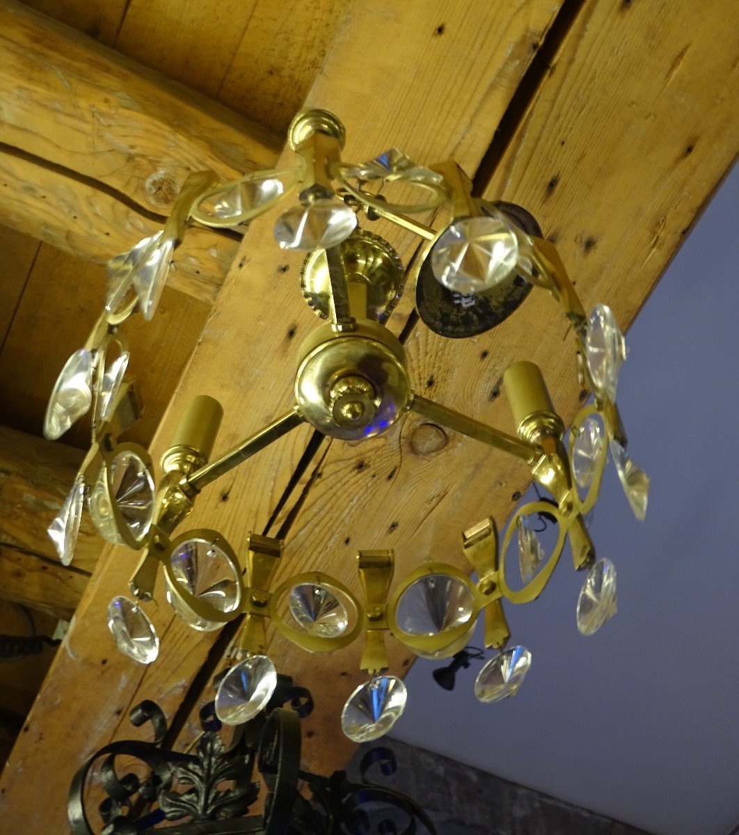 Small 3-light Chandelier In Brass And Plexiglass Sciolari 1970s-photo-4