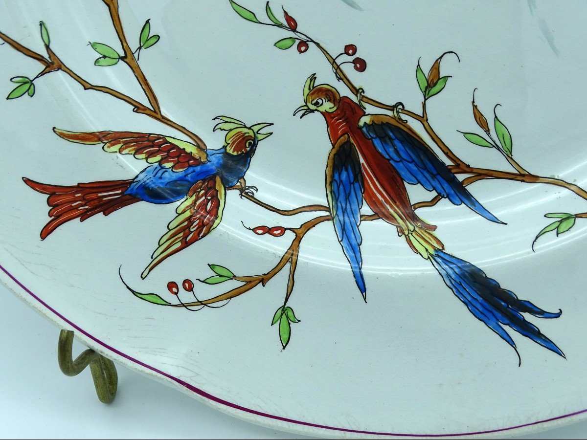 Creil-montereau Large Dish With Birds Of Paradise Late 19th-photo-3