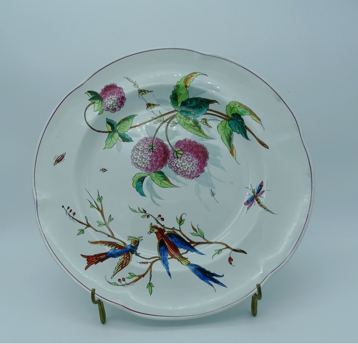 Creil-montereau Large Dish With Birds Of Paradise Late 19th