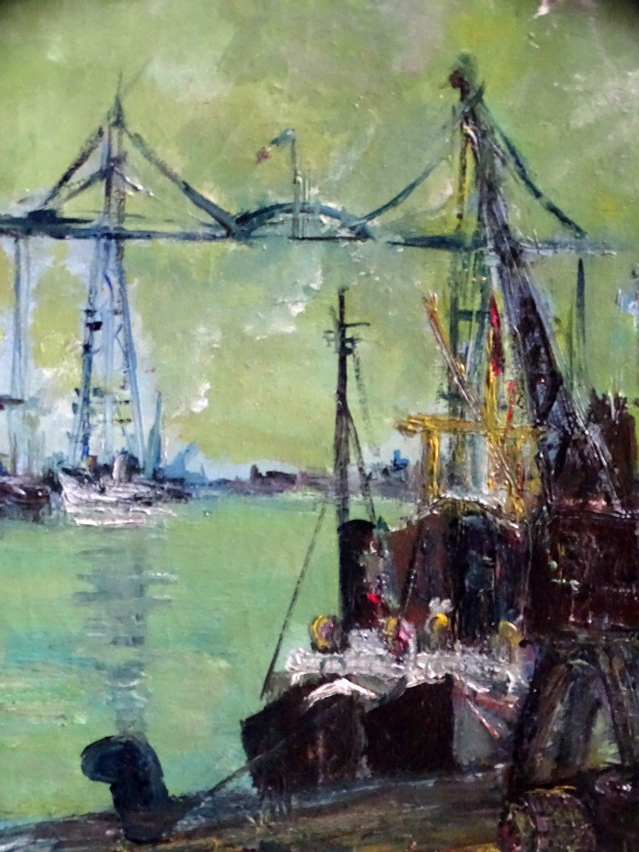 Oil On Canvas Transporter Bridge In France 20th-photo-2