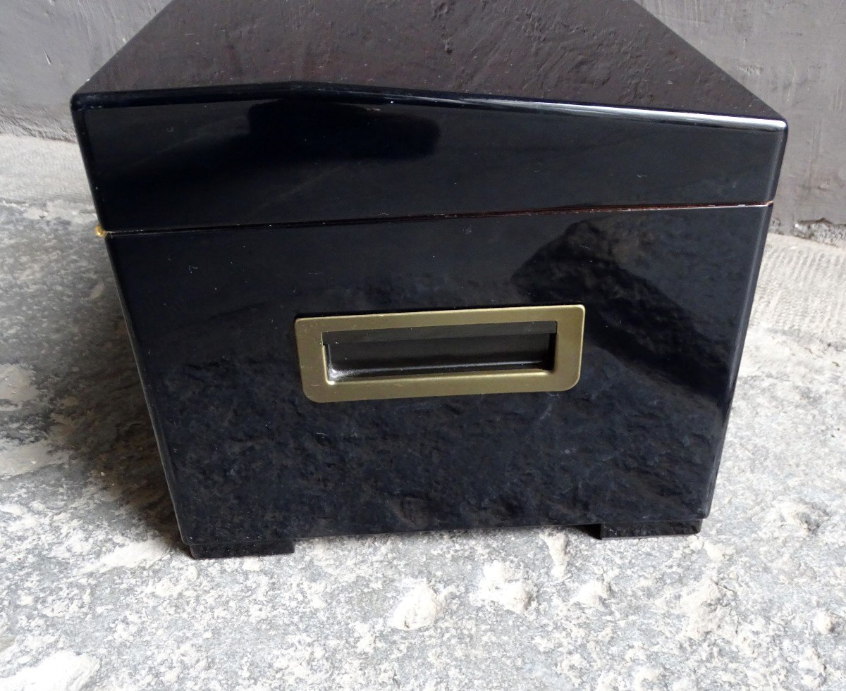 Cigar Humidor In Lacquered Wood And Brass 60s/70s-photo-1