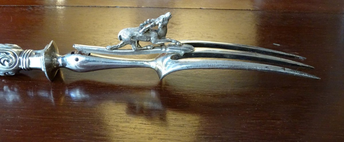 Carving Fork, Leg Handle And Butter Knife In Silver Late 19th -photo-3