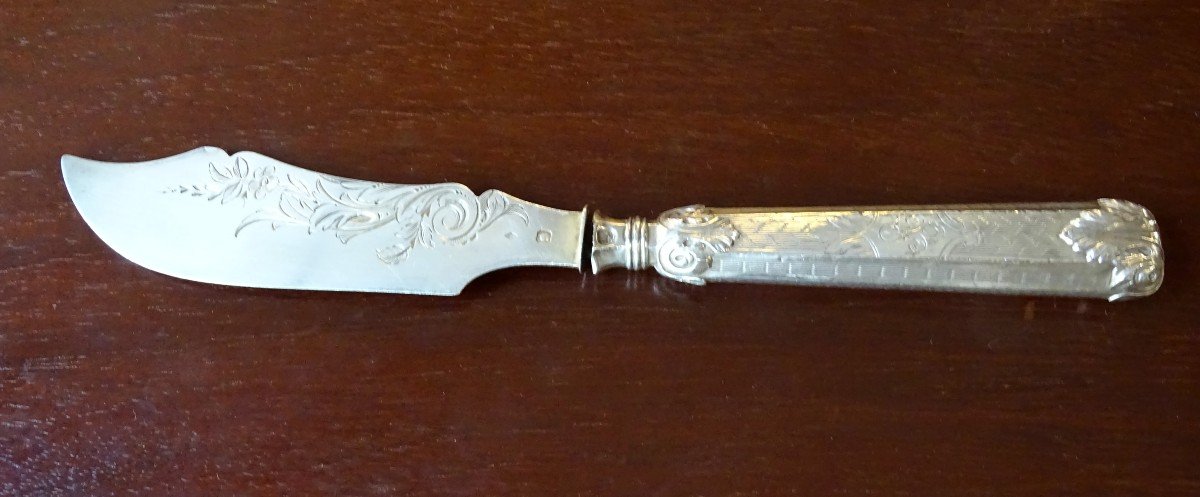 Carving Fork, Leg Handle And Butter Knife In Silver Late 19th -photo-2
