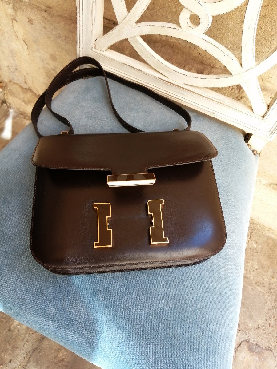 Hermès Sac à Main Constance En Veau Box Marron 1978 -photo-1