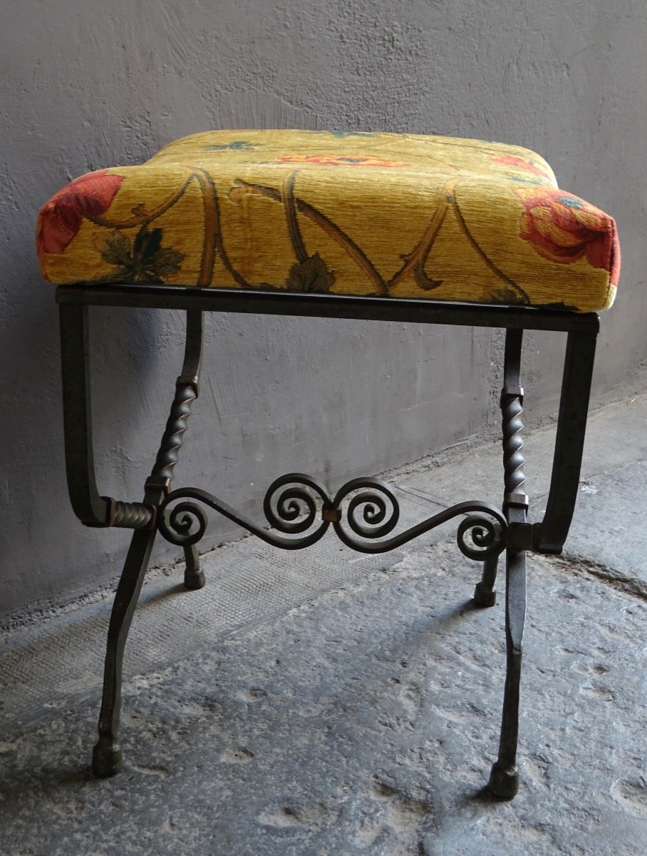 Wrought Iron X Stool 1950s-photo-3