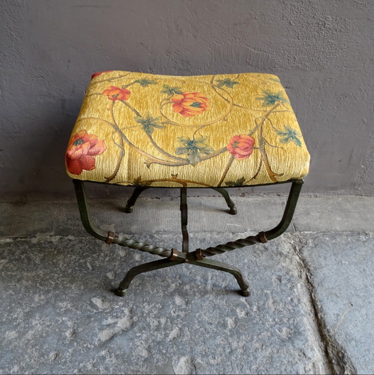 Wrought Iron X Stool 1950s-photo-4