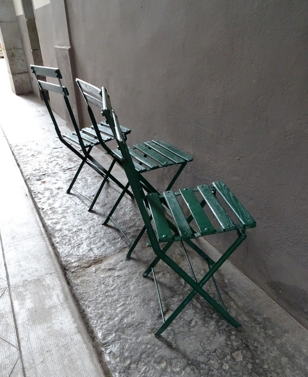 Chaises De Jardin Pliantes En Fer Et lattes de bois 20ème-photo-1