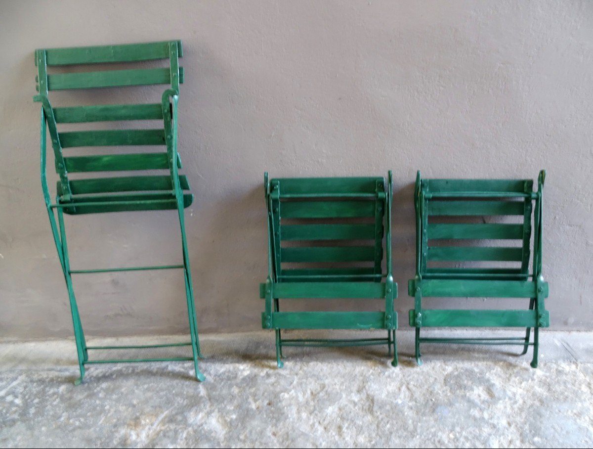 Chaises De Jardin Pliantes En Fer Et lattes de bois 20ème-photo-2