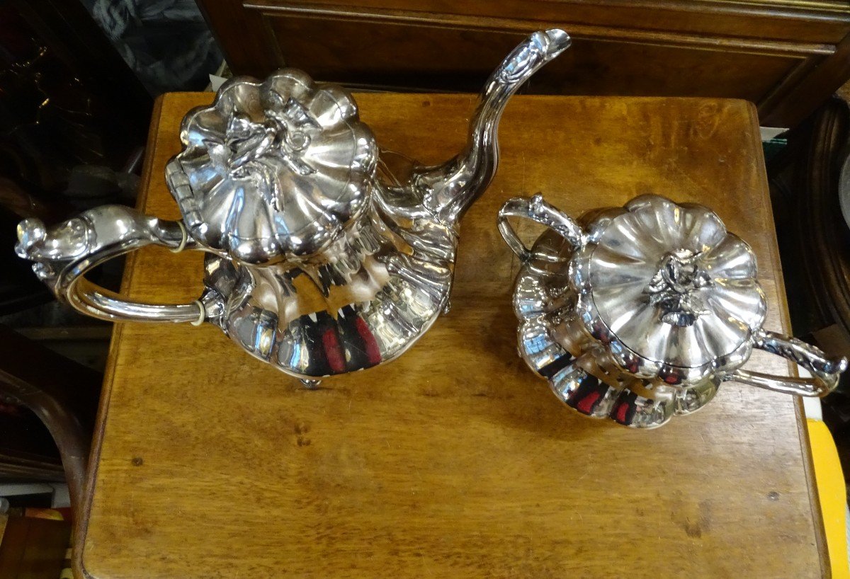 Shaw And Fisher Sheffield Silver Plated Teapot And Sugar Bowl-photo-1