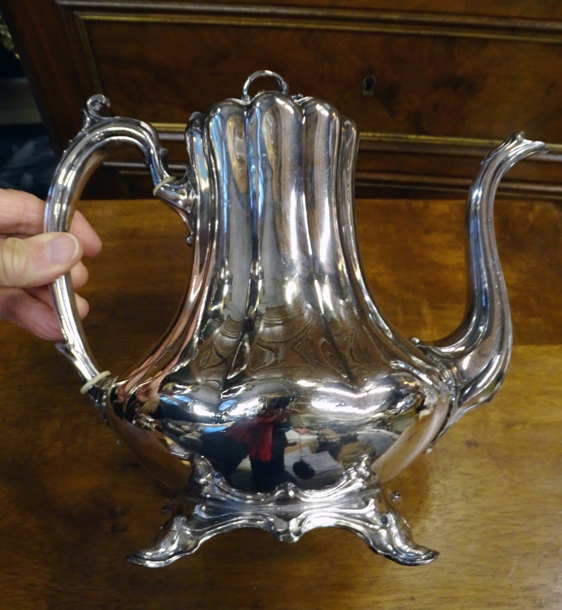 Shaw And Fisher Sheffield Silver Plated Teapot And Sugar Bowl-photo-5