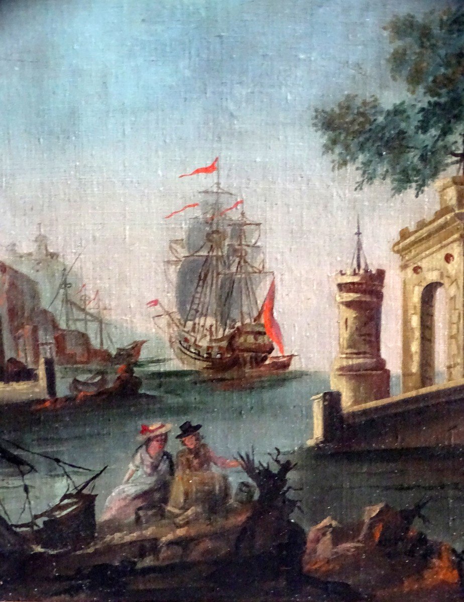 Scène De Port  Huile Sur Toile 18ème-photo-1