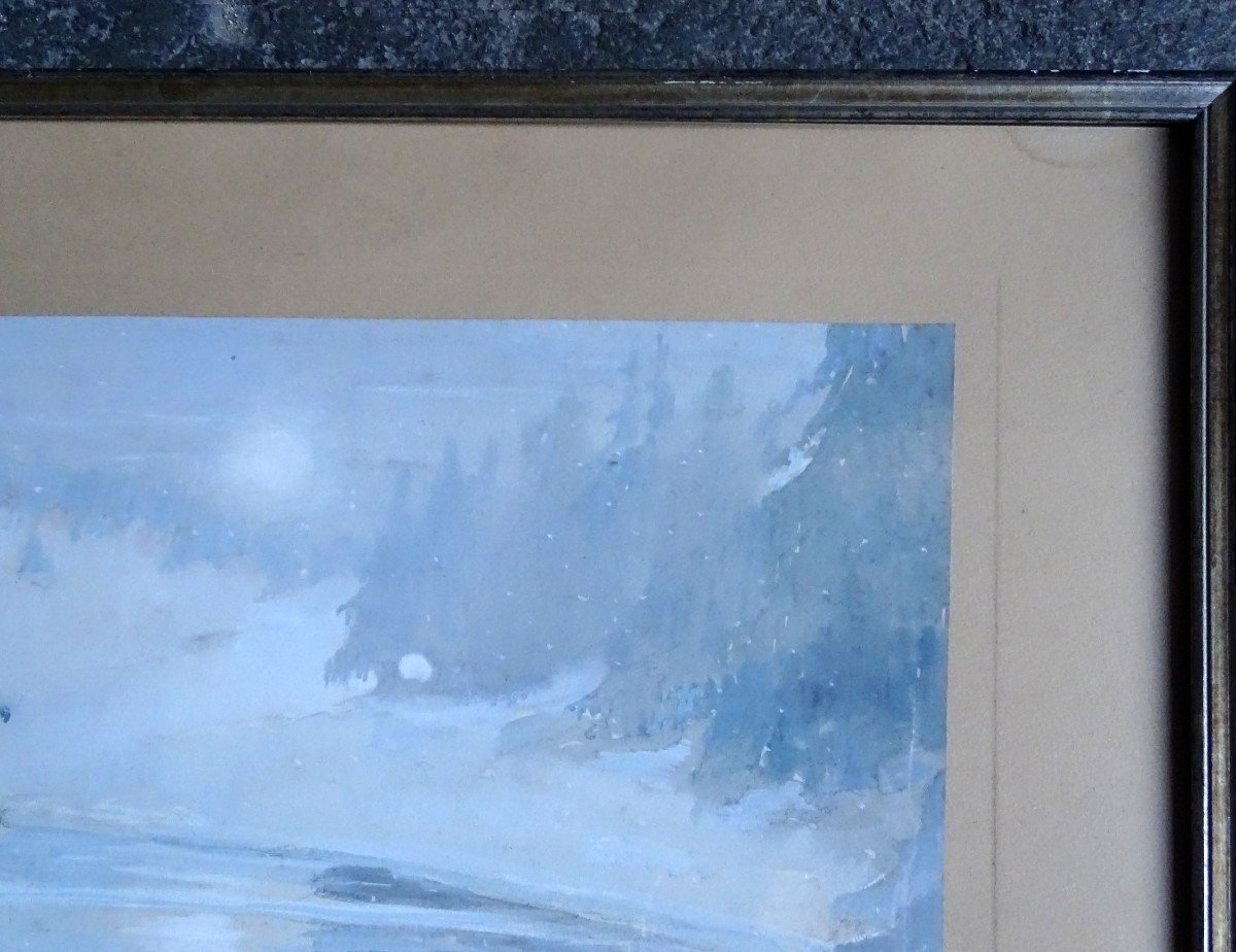 André Artigue Gouache Winter Landscape 20th-photo-3