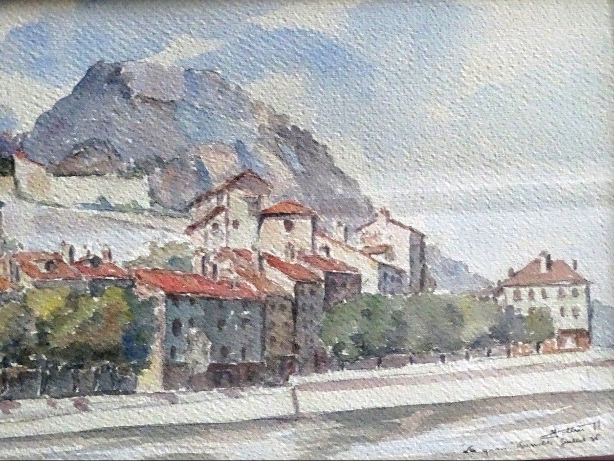 Watercolor "the Quays Of The Isère In Grenoble" In 1936 By Mottier-photo-2