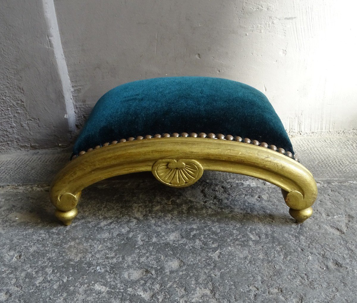 Small Gilded Wooden Footstool 1900