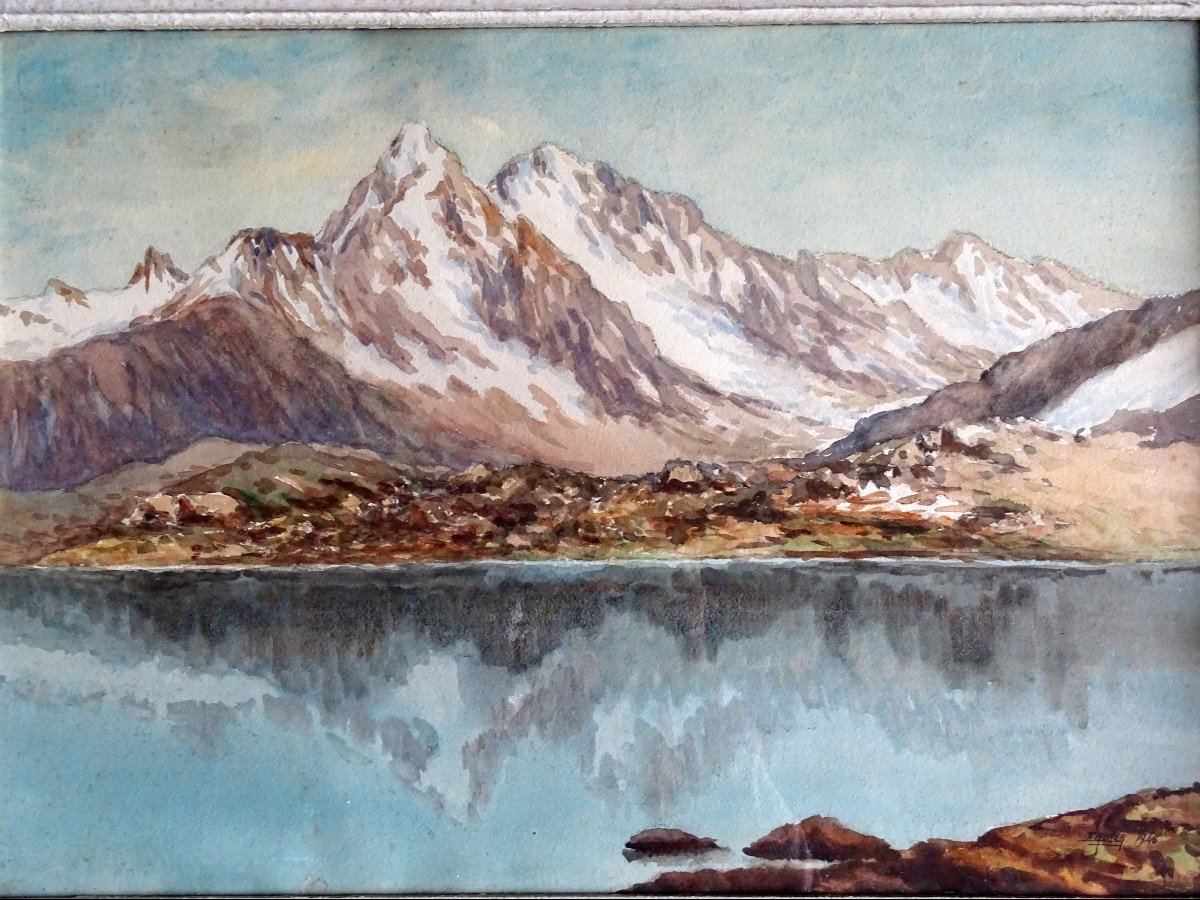 Watercolor Lac Blanc Chamonix Massif 1946-photo-2