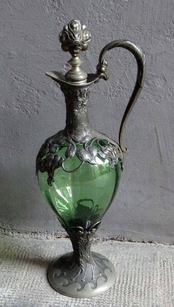 Glass And Pewter Ewer Art Nouveau-photo-2