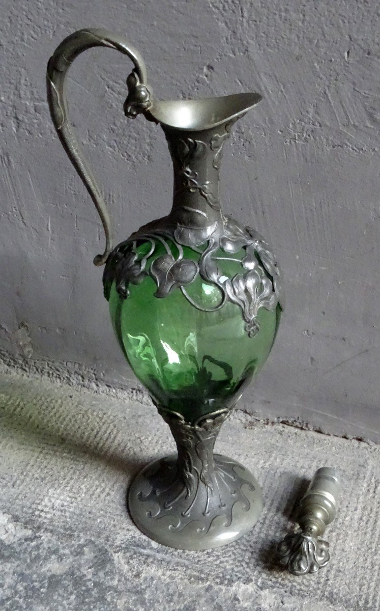 Glass And Pewter Ewer Art Nouveau-photo-4