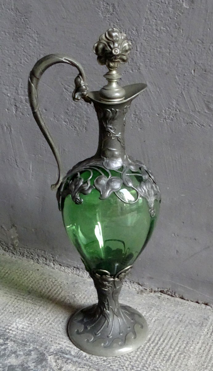 Glass And Pewter Ewer Art Nouveau