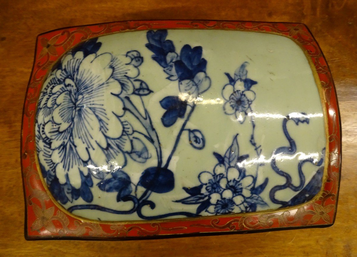 Lacquered Wood And Porcelain Box China 1950s-photo-2