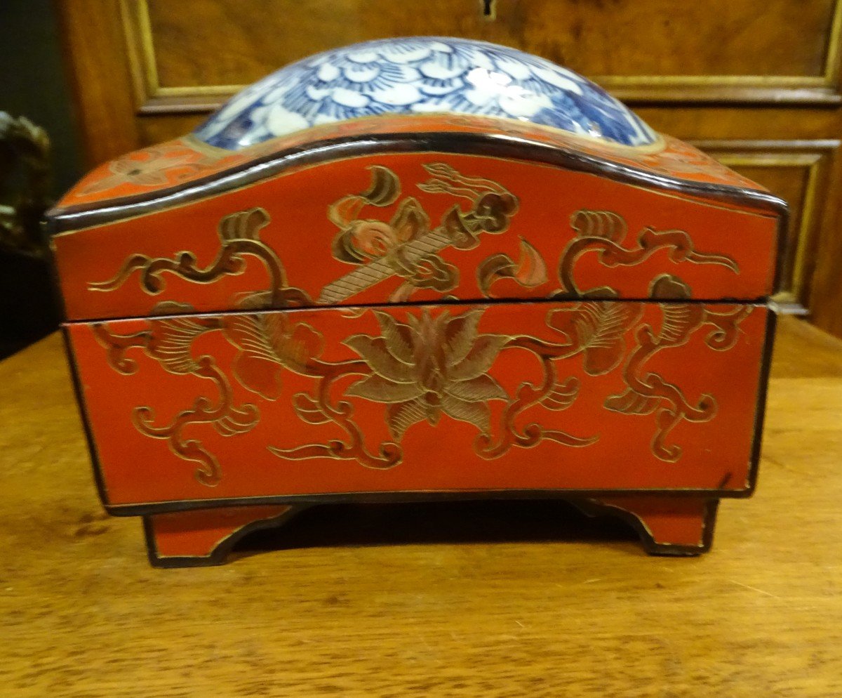 Lacquered Wood And Porcelain Box China 1950s-photo-4