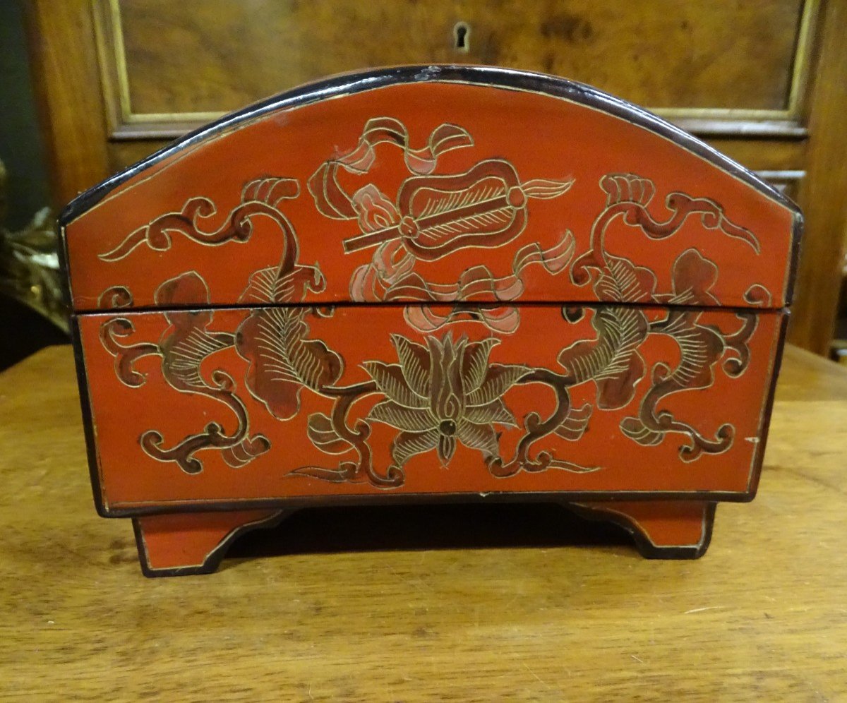 Lacquered Wood And Porcelain Box China 1950s-photo-1