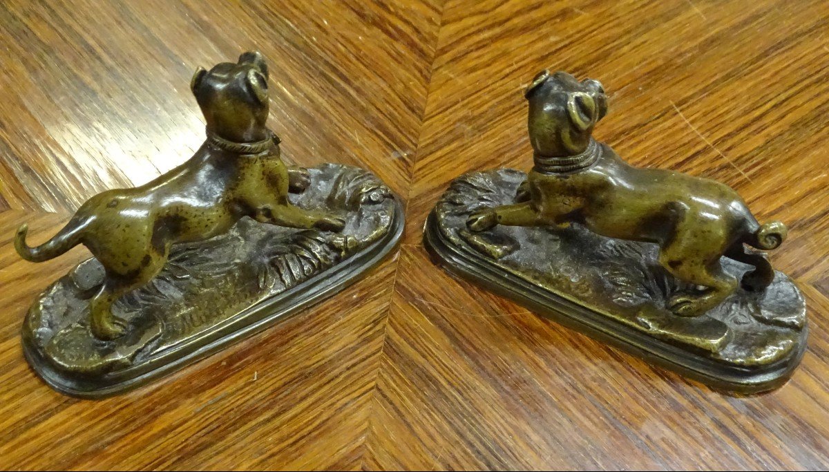 Jules Moigniez Pair Of Small Bronze Mastiffs 19th-photo-2