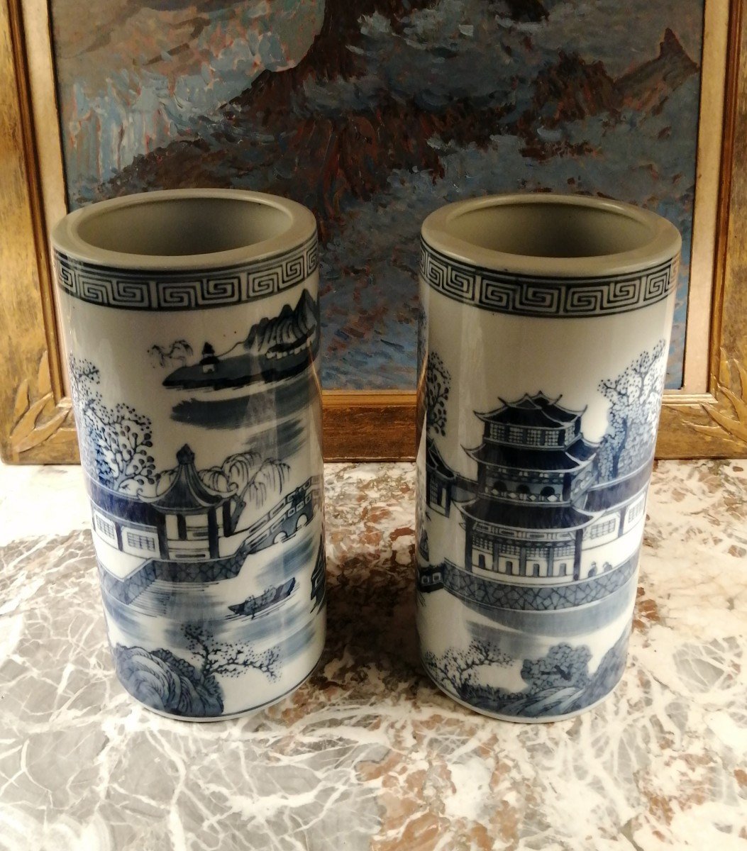 Pair Of Chinese Roller Vases 20th