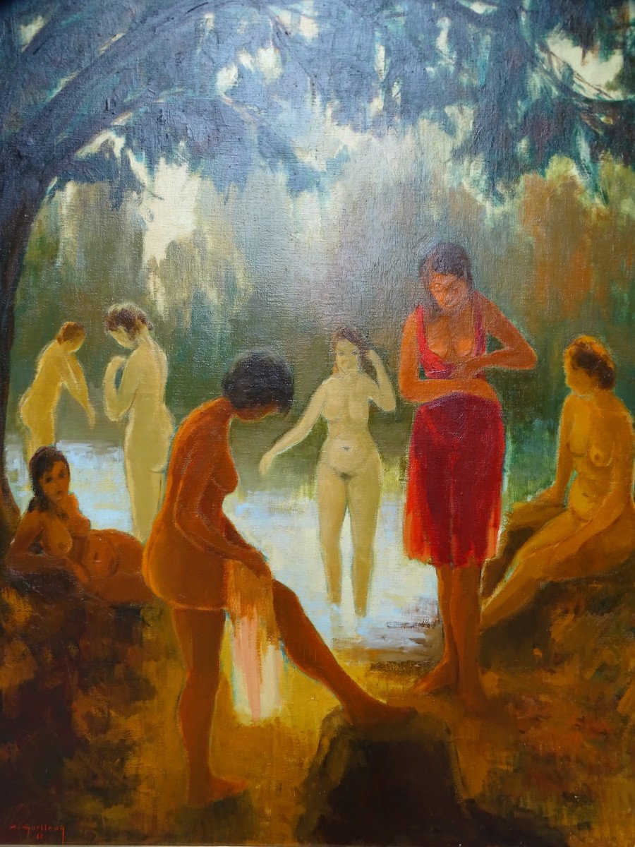 Charles Guillaud Huile Sur Toile "Le Bain De Lumière" 1965-photo-4