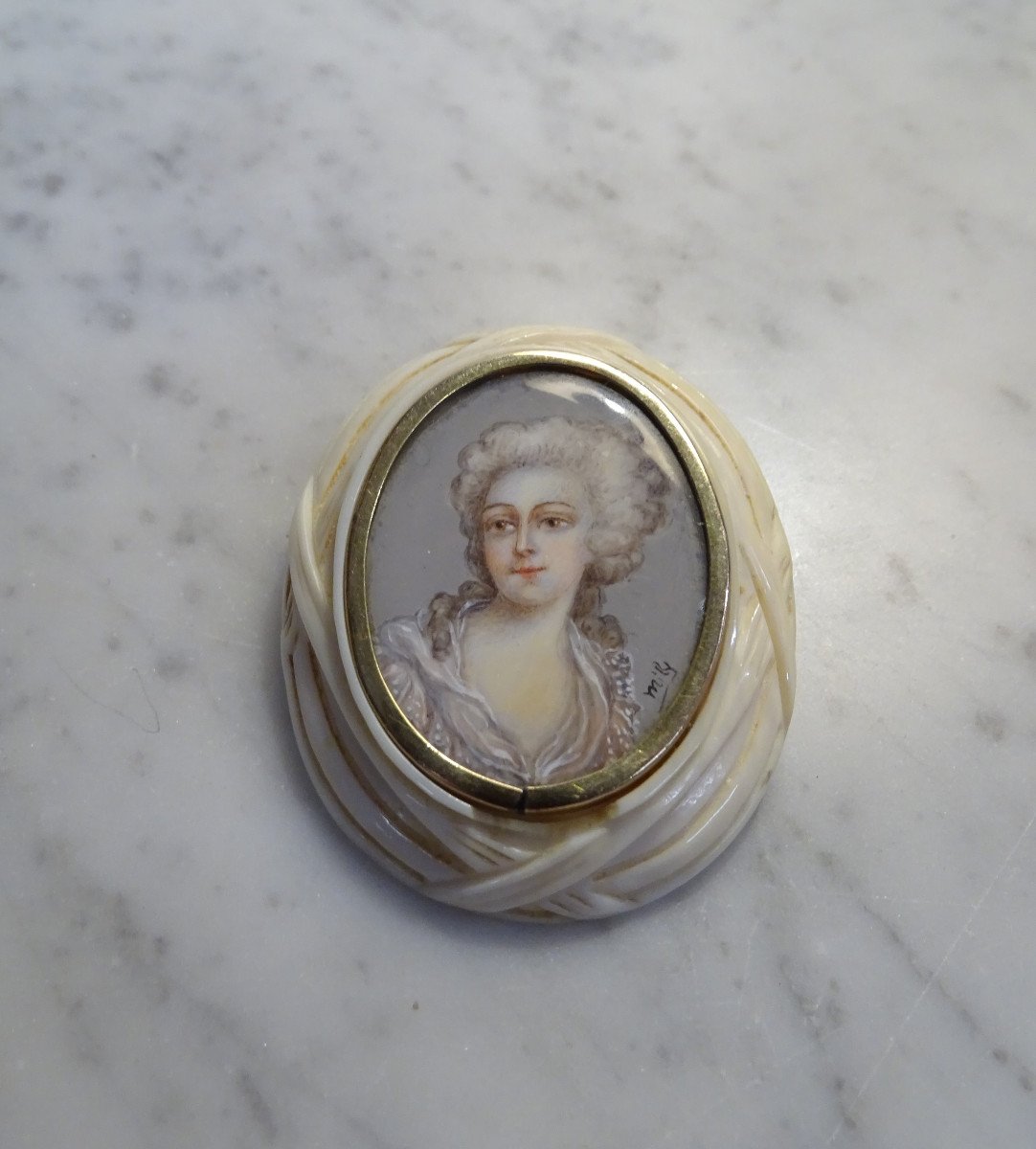 Broche Avec Portrait Miniature Peint 1900