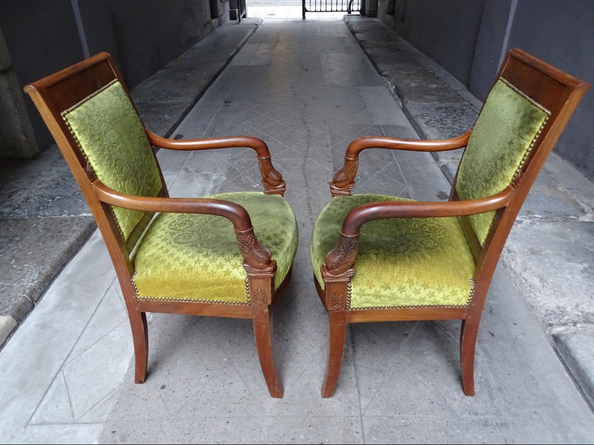 Pair Of Empire Mahogany Dolphin  Armchairs-photo-3