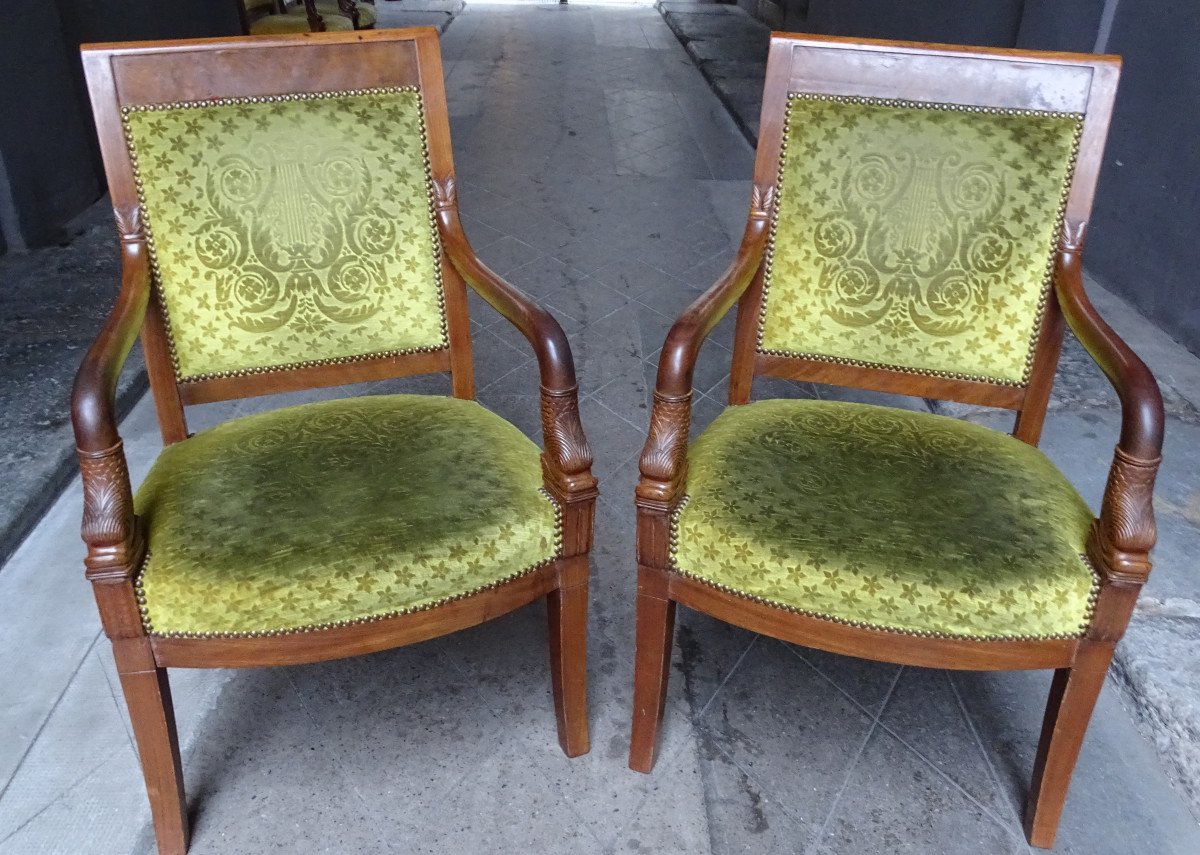 Pair Of Empire Mahogany Dolphin  Armchairs