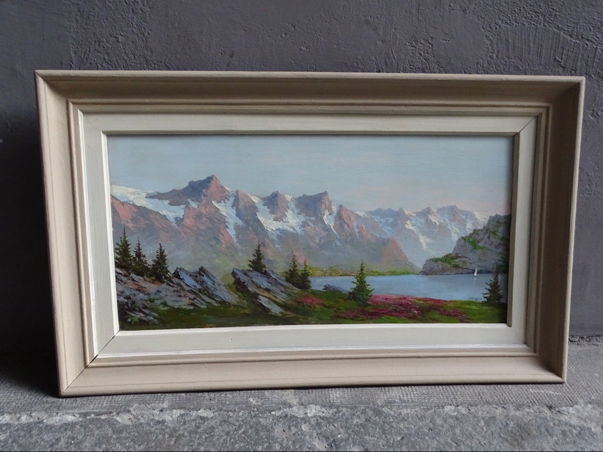 Astrid Walford Mountain Lake In The Alps Oil On Panel 20th-photo-4