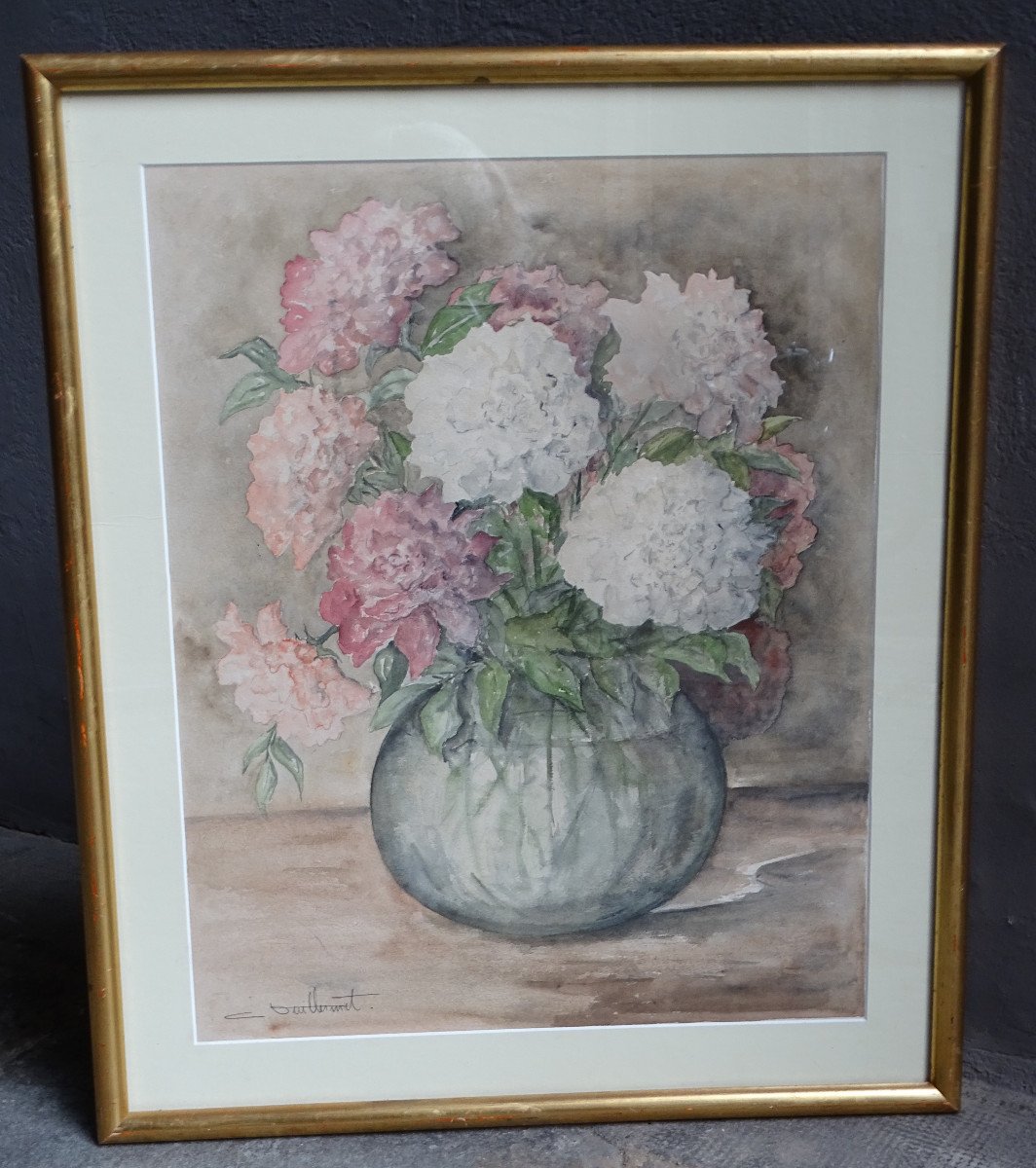 Christian Vuillermet Aquarelle Pivoines 20ème