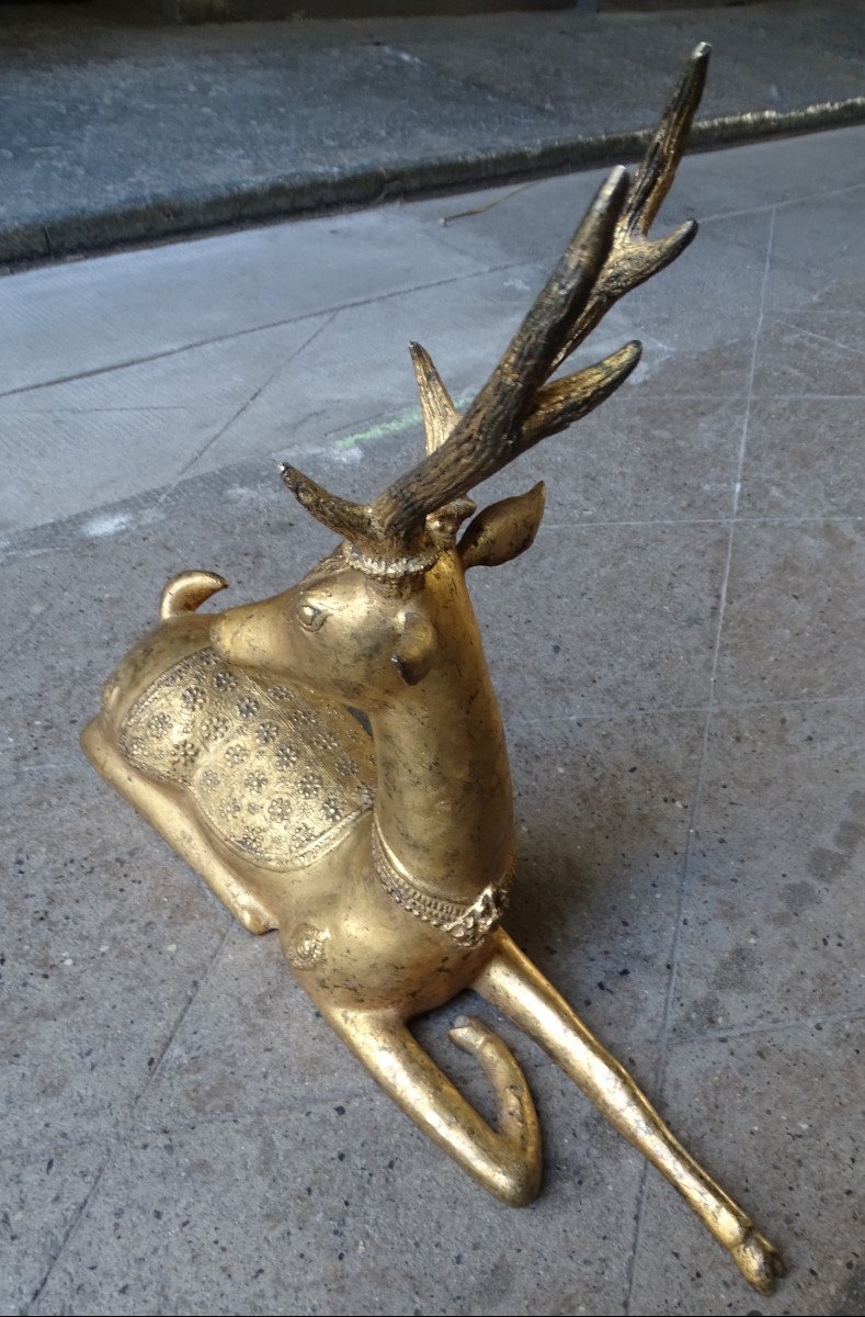 Cerf Couché Bronze Thaï 1950-photo-2