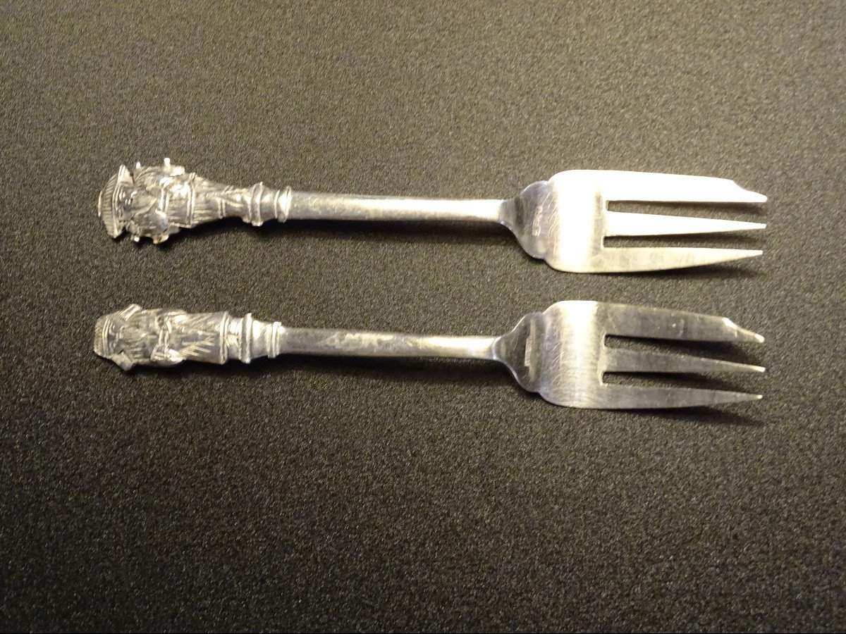 12 Indochina Silver Dessert Forks 20th-photo-1