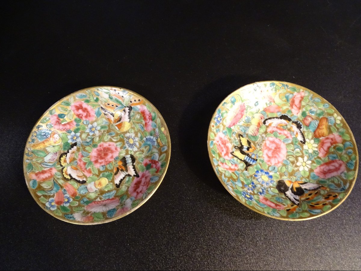 2 Saké Bowls With Their Saucer In Canton Porcelain 1900-photo-4