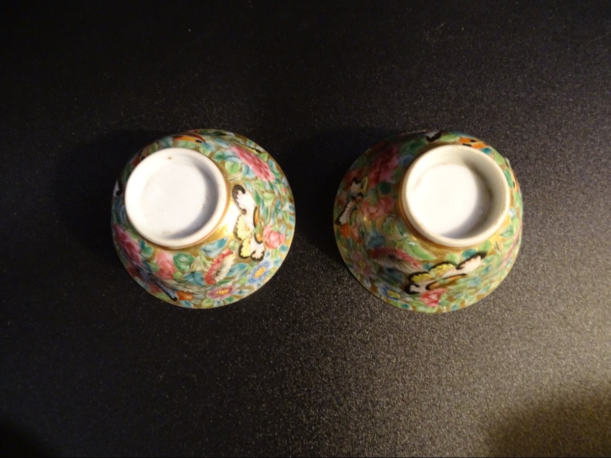 2 Saké Bowls With Their Saucer In Canton Porcelain 1900-photo-1