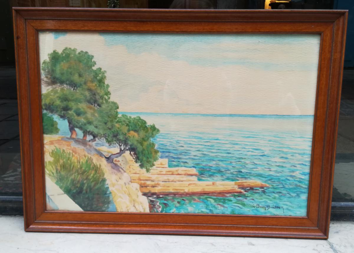 Aquarelle Bord De Mer De G. Brun-Buisson 20ème