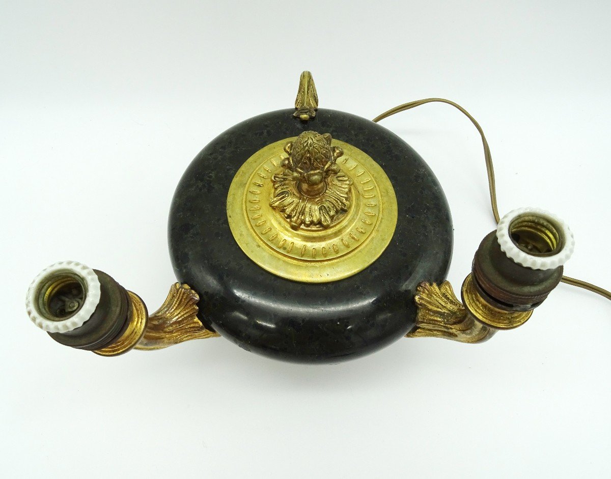 Lamp With 2 Lights In Bronze, Brass And Marble Years 30/50-photo-2