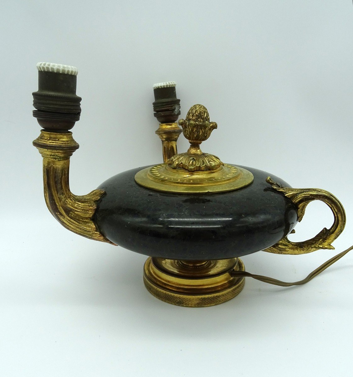 Lamp With 2 Lights In Bronze, Brass And Marble Years 30/50-photo-3