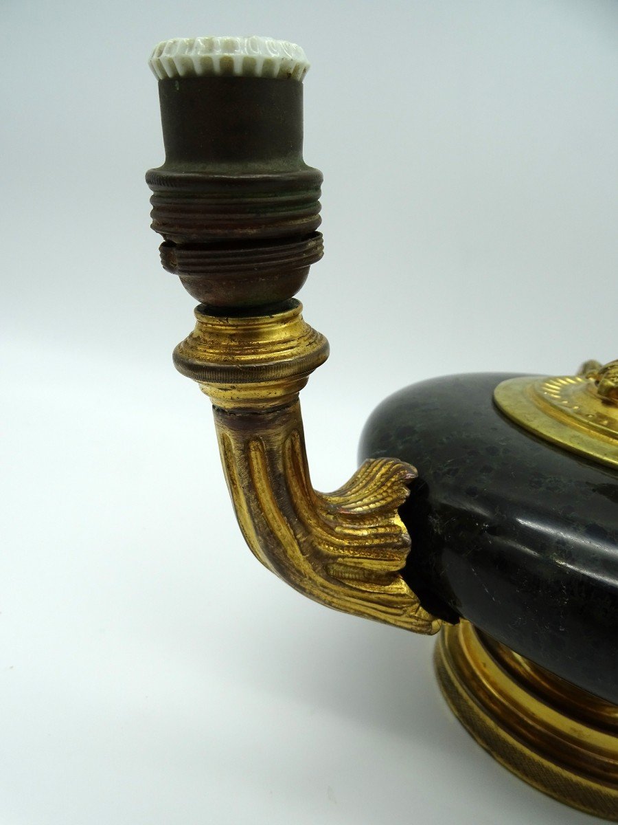 Lamp With 2 Lights In Bronze, Brass And Marble Years 30/50-photo-2