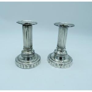 1940s Pair Of Silver Plated Metal  Candlesticks 