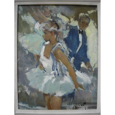 Young Dancer Oil On Panel Signed Grisot 20th