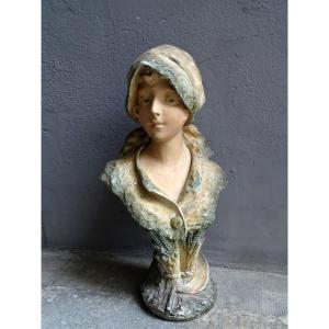 Art Nouveau Painted Plaster Bust