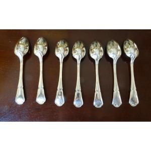 7 Soup Spoons In Silver Metal 1st Half Of The 20th